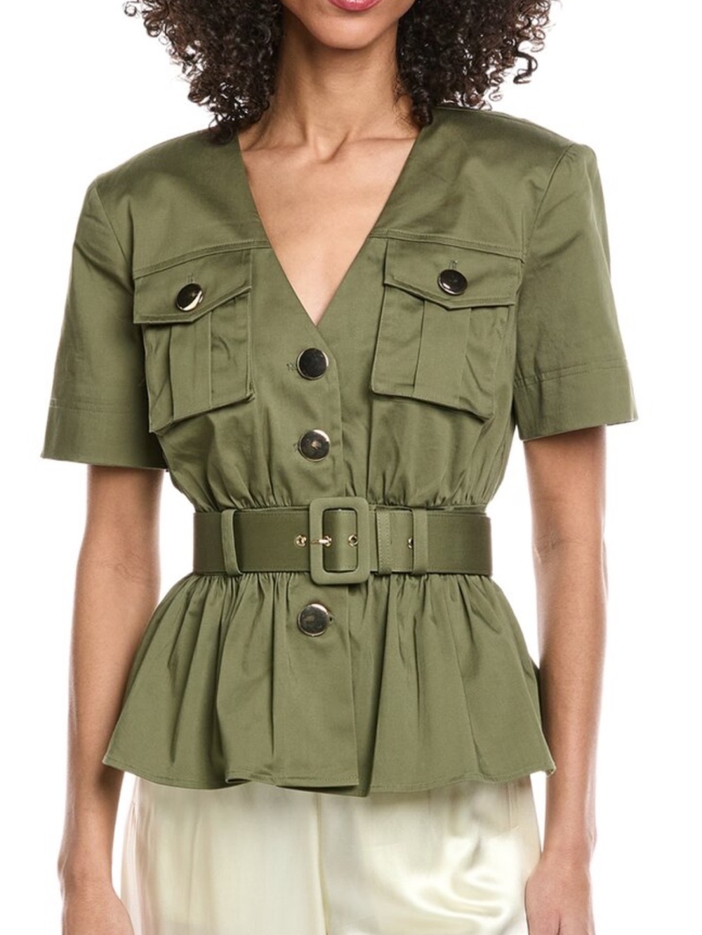TOCCIN Olive Green Belted Peplum Utility Top
